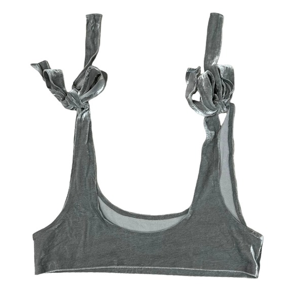 Urban Outfitters Out From Under Velvet Bralette Top Size L Silver Tie Straps Bra - Picture 5 of 8